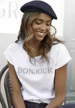 Футболка Vivance с модным принтом спереди "Bonjour", белый