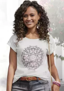 Футболка Vivance с модным принтом спереди, кремовый