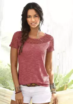 Футболка Vivance с мягким кружевом, связанным крючком, цвет Kupfer