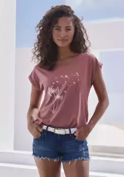 Футболка Vivance с принтом спереди "Одуванчик", цвет Beere