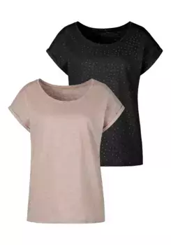 Футболка Vivance с серебряными блестящими точками, цвет Rose, Schwarz