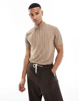 Футболка в блестящую рубчику ASOS DESIGN с высоким воротником на молнии