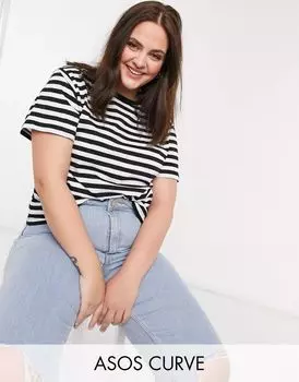 Футболка в черно-белую полоску ASOS DESIGN Curve Ultimate
