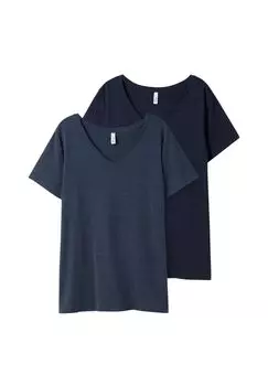 Футболка в двойной упаковке, с V-образным вырезом sheego, цвет Marine Indigo Meliert
