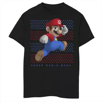 Футболка в горошек с рисунком Super Mario Running для мальчиков 8–20 лет Licensed Character, черный
