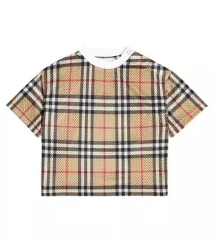 Футболка в клетку Baby Burberry Burberry Kids, цвет archive beigee ip chk
