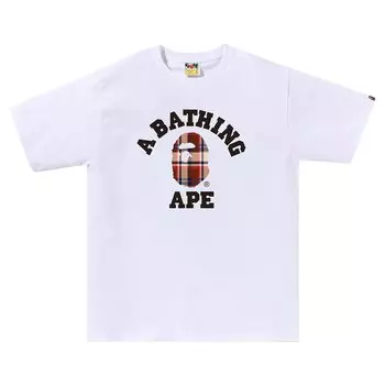 Футболка в клетку BAPE, цвет Белый/красный