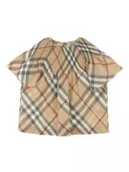 Футболка в клетку Burberry Kids, коричневый