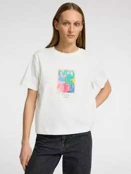 Футболка в клетку из чистого органического хлопка с незаменимым фотопринтом SELECTED FEMME, белый/разноцветный