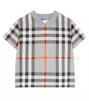 Футболка в клетку из смесового хлопка Burberry Kids, серый