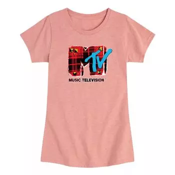 Футболка в клетку с логотипом MTV для девочек 7–16 лет с графическим рисунком в стиле гранж Licensed Character