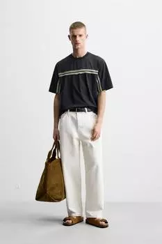 Футболка в контрастную полоску ZARA, темно-синий