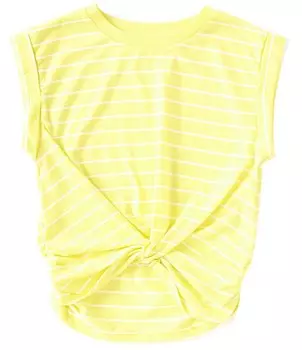 Футболка в полоску без рукавов с узлом спереди для больших девочек 7–16 лет Джессики Симпсон Jessica Simpson, желтый