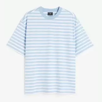 Футболка в полоску H&M Relaxed Fit Cotton, голубой/белый