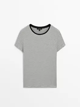 Футболка в полоску из 100% хлопка Massimo Dutti, черный