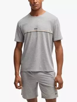 Футболка в полоску из эластичного хлопка с логотипом HUGO BOSS, цвет Medium Grey