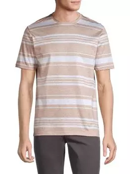 Футболка в полоску из смеси хлопка и льна Saks Fifth Avenue, цвет Curry