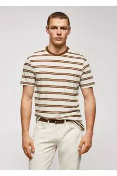 Футболка в полоску из смесового хлопка и модала Mango, коричневый