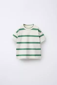Футболка в полоску с этикеткой ZARA, зеленый
