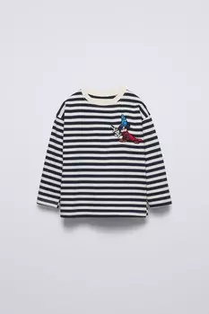 Футболка в полоску с микки маусом fantasia disney ZARA, экрю