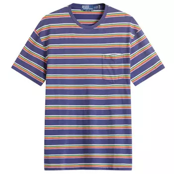 Футболка в полоску с надписью «Surf Club» Polo Ralph Lauren, синий