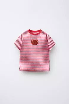Футболка в полоску с нашивкой ZARA, красный