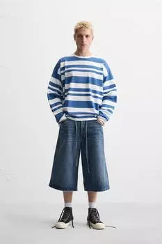 Футболка в полоску с номером ZARA, цвет White/Navy