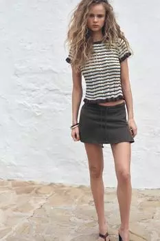 Футболка в полоску с рюшами ZARA, хаки