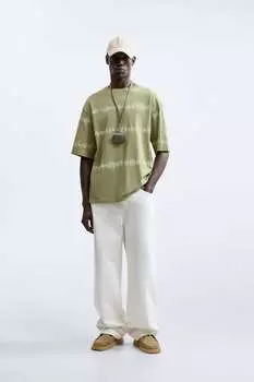 Футболка в полоску с тай-дай ZARA, хаки