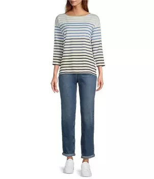 Футболка в полоску с вырезом «лодочка» и рукавами 3/4 L.L.Bean Heritage Mariner, синий