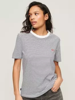 Футболка в полоску с вышитым логотипом Superdry Vintage, белый/темно-синий в полоску