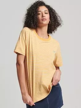 Футболка в полоску с вышитым логотипом Superdry Vintage, цвет охры/белый родео