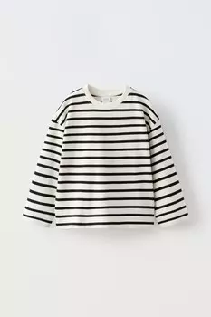 Футболка в полоску с вышивкой ZARA, черный