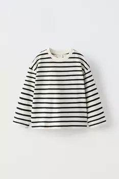 Футболка в полоску с вышивкой ZARA, черный