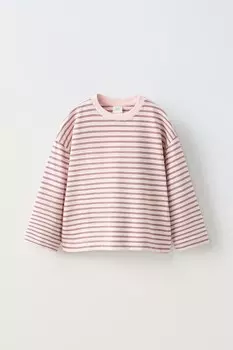 Футболка в полоску с вышивкой ZARA, розовый