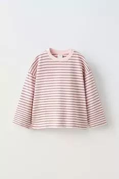 Футболка в полоску с вышивкой ZARA, розовый