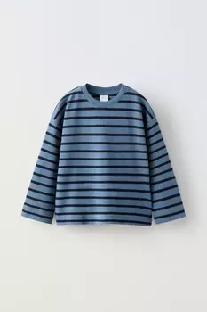Футболка в полоску с вышивкой ZARA, синий