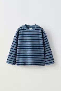 Футболка в полоску с вышивкой ZARA, синий