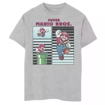 Футболка в полоску Super Mario Panels Mario Jumping Warp Pipe для мальчиков 8–20 лет Licensed Character