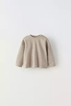 Футболка в полоску ZARA, светло-бежевый