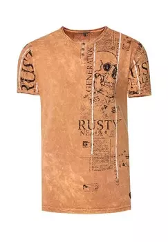 Футболка в поношенном стиле с принтом по всей поверхности RUSTY NEAL, цвет Camel