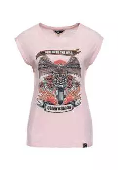 Футболка в поношенном виде поездка на природу Queen Kerosin, розовый