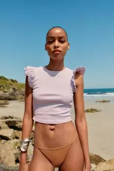 Футболка в ребрику с орушами ZARA, сиреневый
