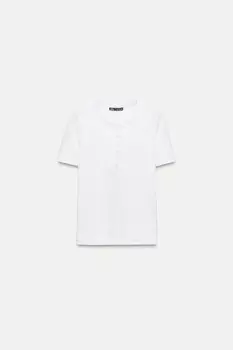Футболка в ребрику с пуговицами ZARA, белый