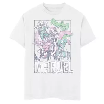 Футболка в ретро-рамке с портретом в рамке для мальчиков 8–20 лет Marvel The Avengers Marvel, белый