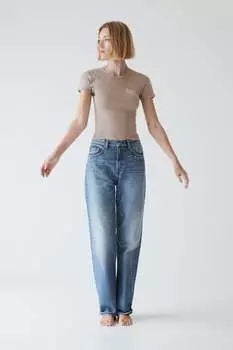 Футболка в рубчатку с логонаном ZARA, бежевый