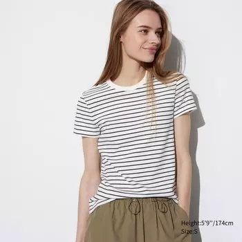 Футболка в рубчатую полоску с круглым вырезом UNIQLO, белый
