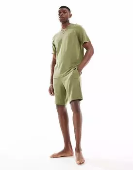 Футболка в рубчик Boss Bodywear co-ord зеленого цвета BOSS Orange