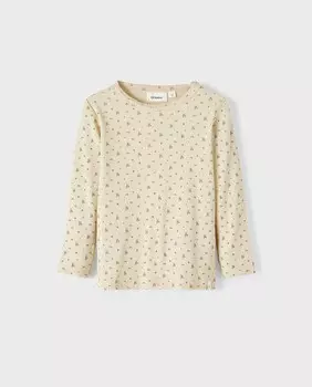 Футболка в рубчик для девочки с длинными рукавами Lil Atelier, бежевый