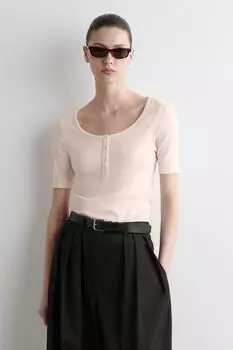 Футболка в рубчик henley COS, светло-розовый